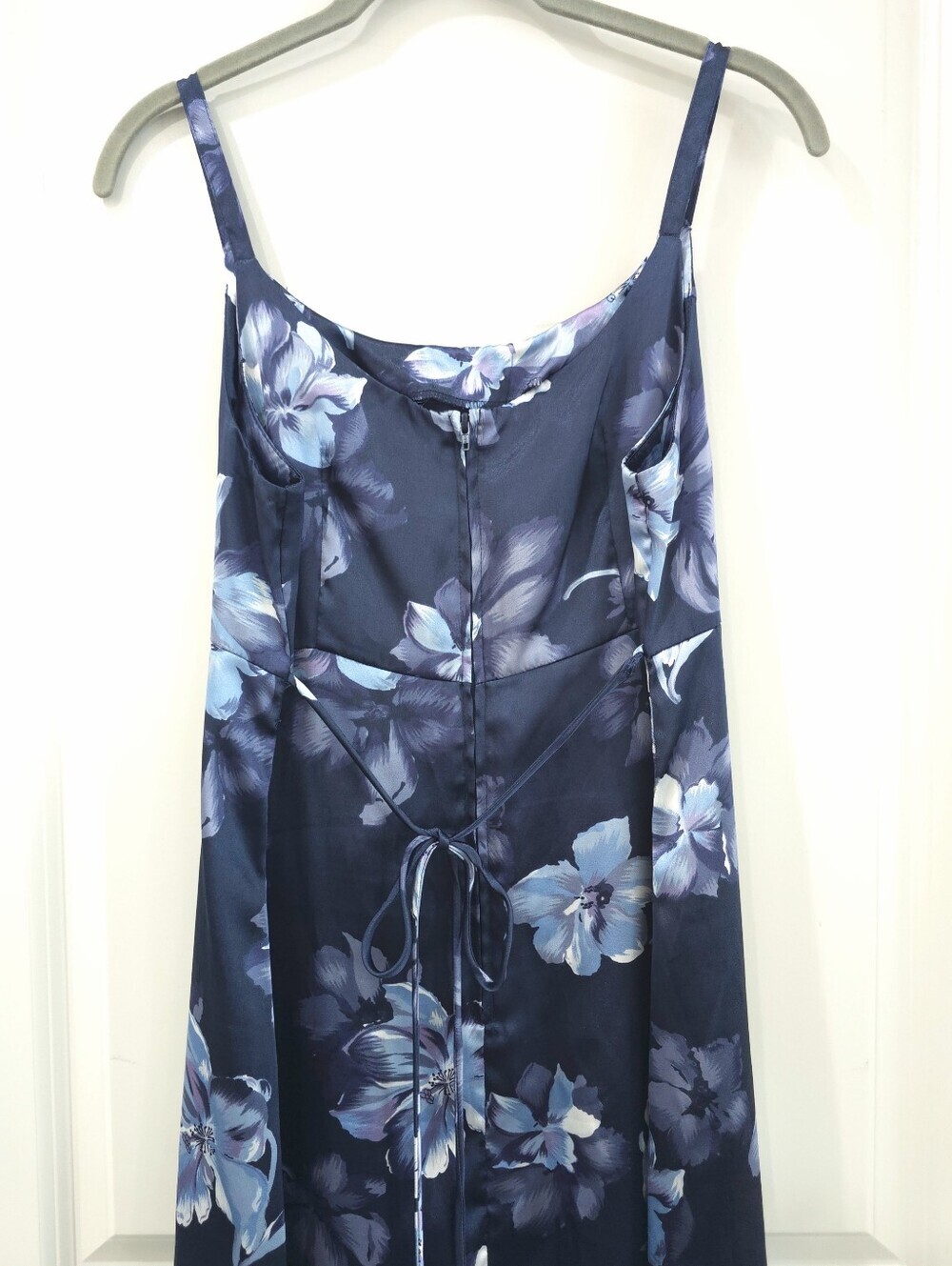 Miss Dorby Vintage Satin Navy Blue Floral Slip Maxi Dress, Wedding Guest - Picture 11 of 15